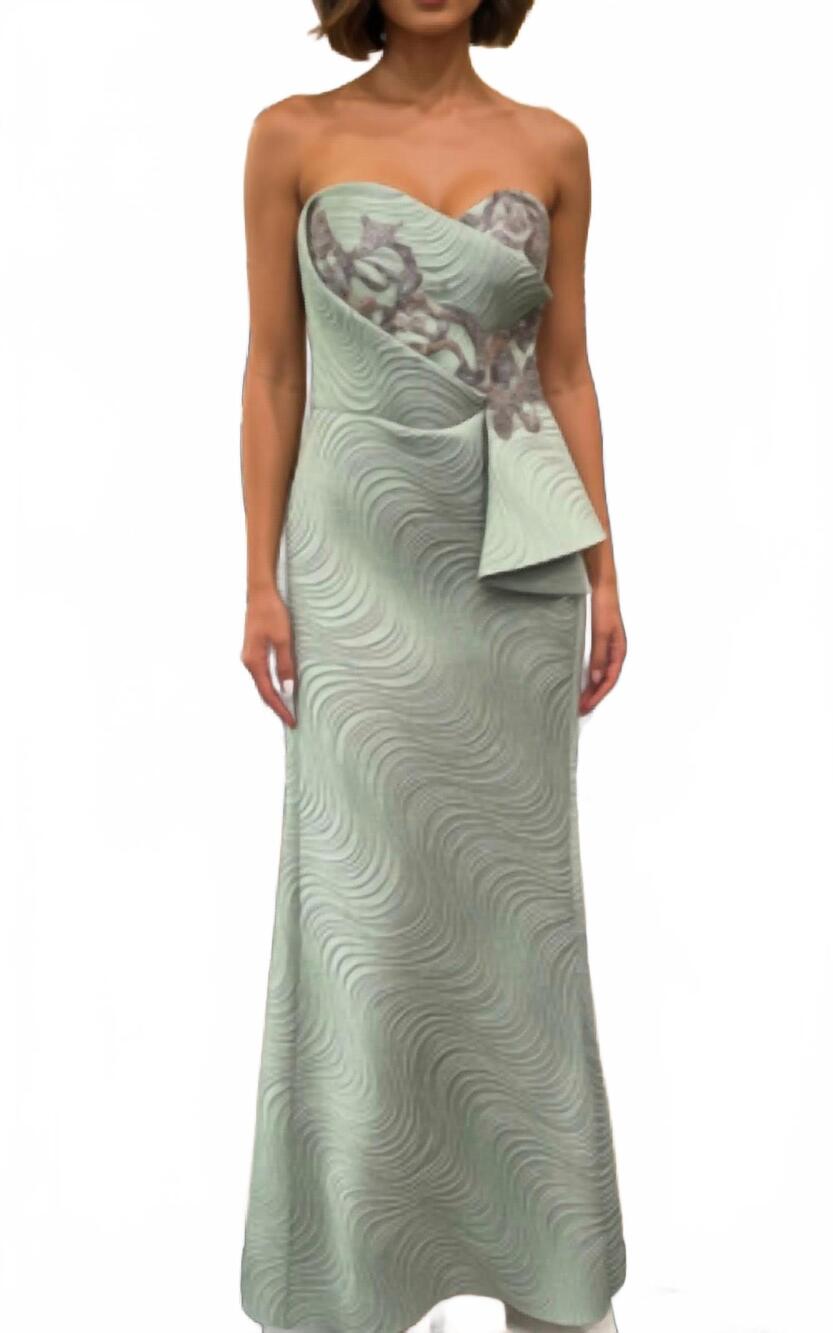 NEW MNM COUTURE strapless sequin beading design gown in sage